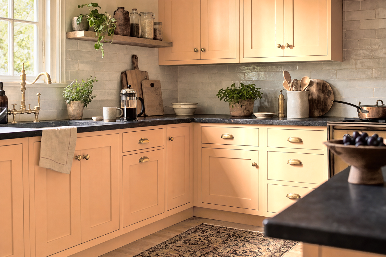 Caramel Sugar by Valspar on cabinets