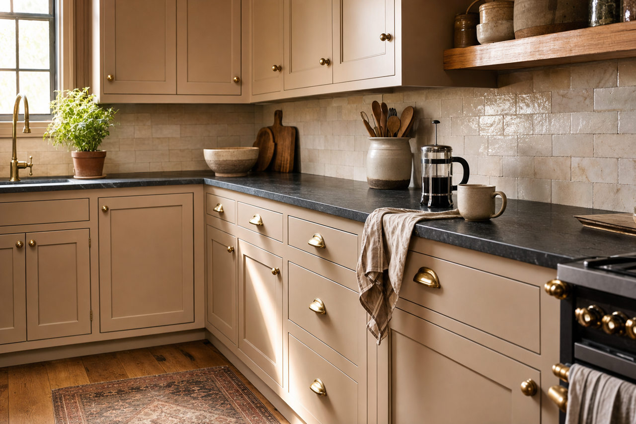Woodland Stone by Valspar on cabinets