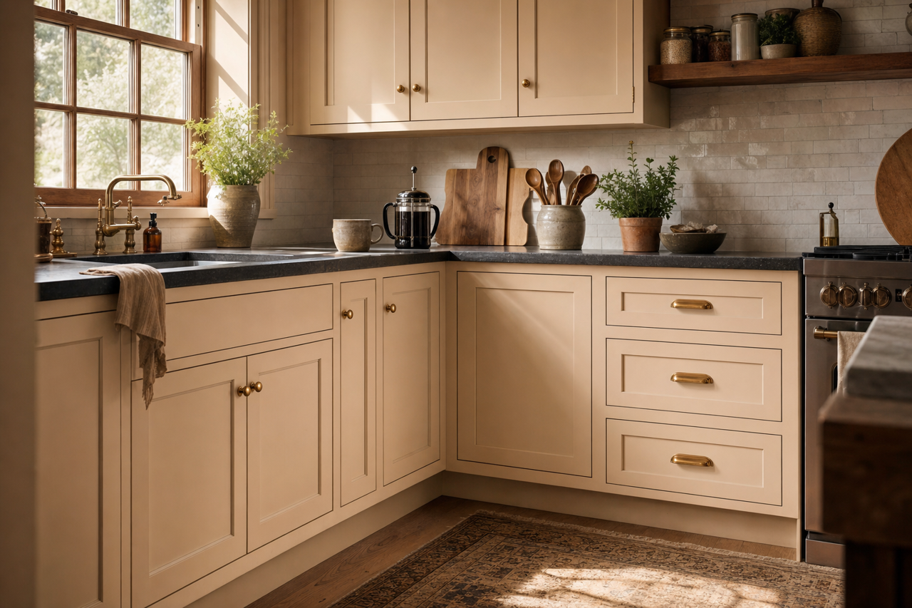 Desert Fortress by Valspar on cabinets