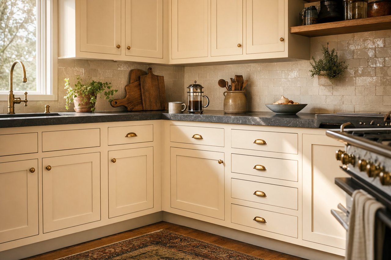Riviera Dune by Valspar on cabinets