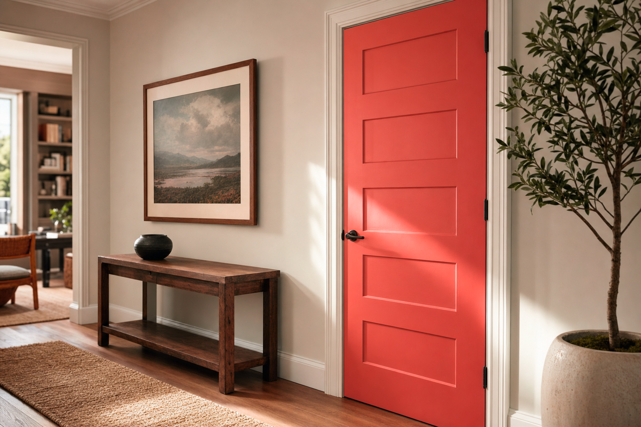 Raspberry by Benjamin Moore on interior-doors