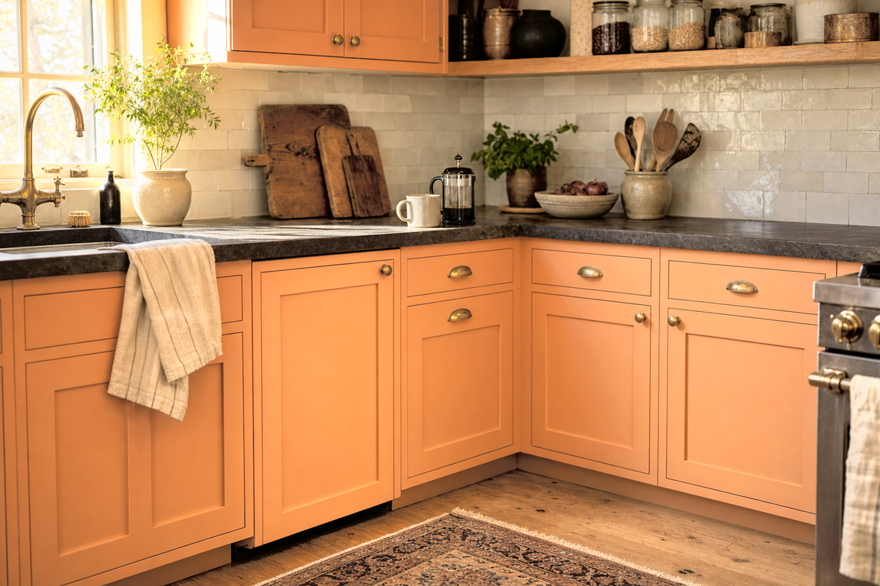 Tomato Bisque by Valspar on cabinets
