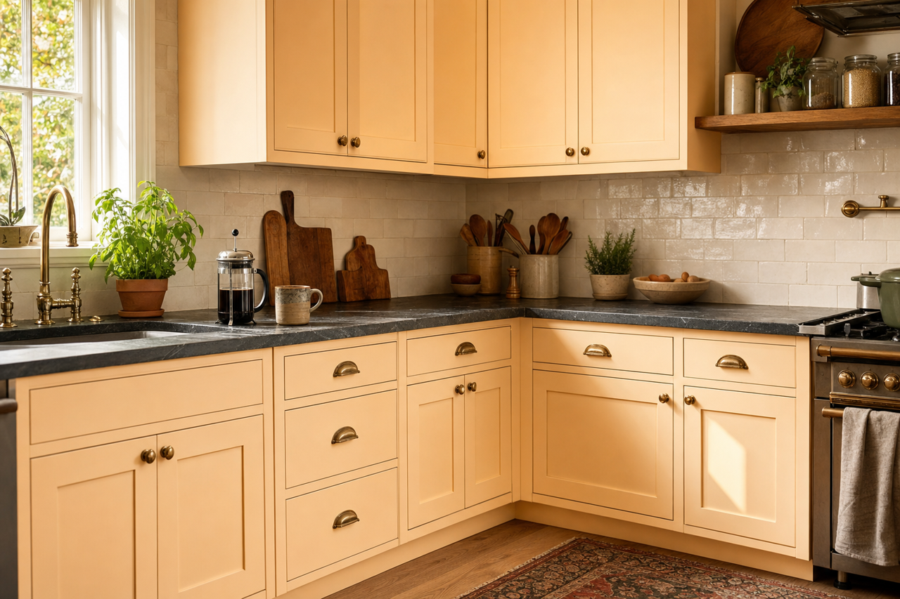 Créme Brûlée by Valspar on cabinets
