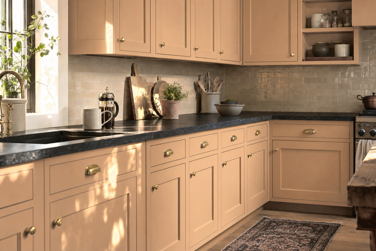 Friendly Tan by Valspar on cabinets