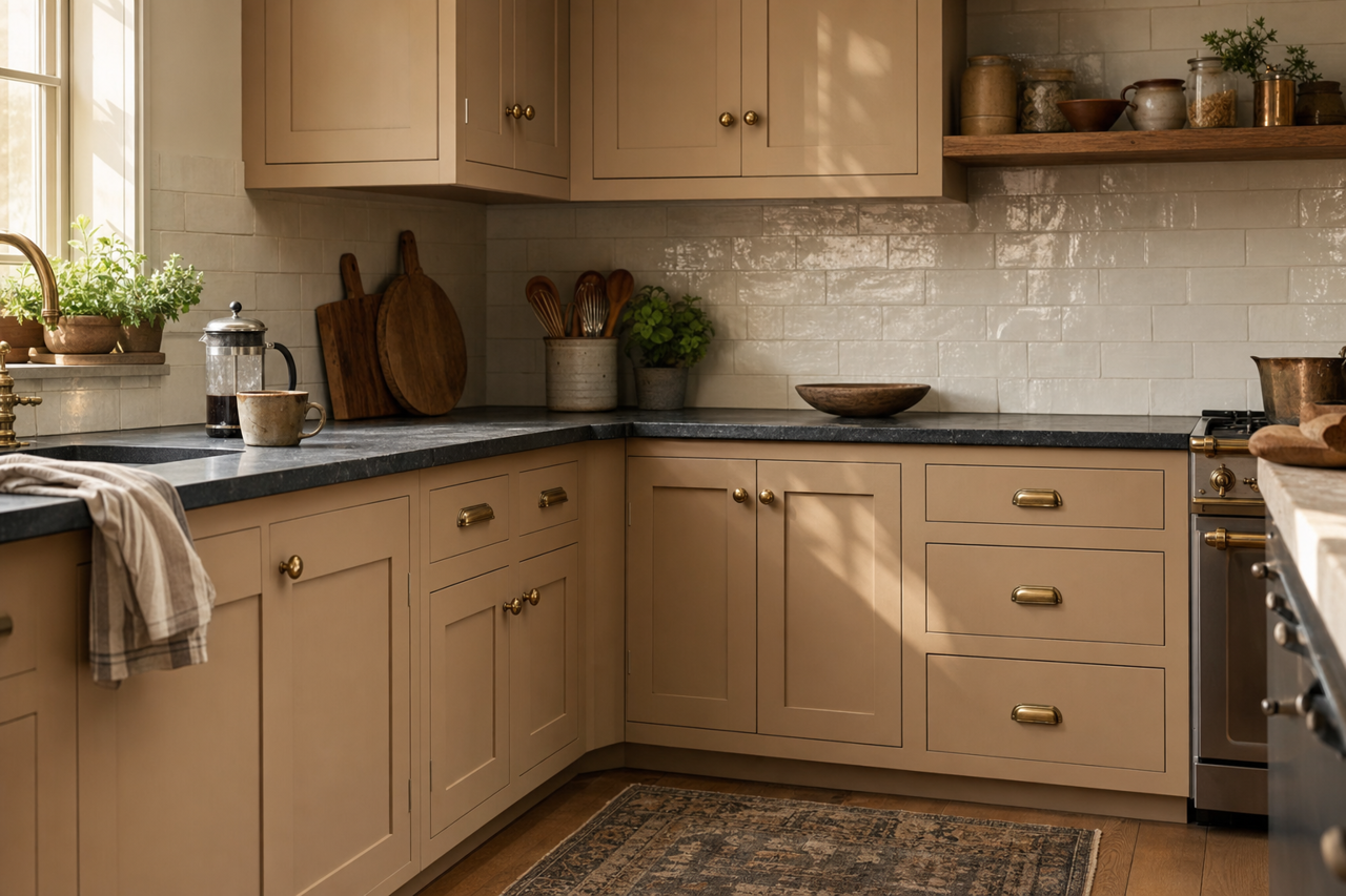 Faint Maple by Valspar on cabinets