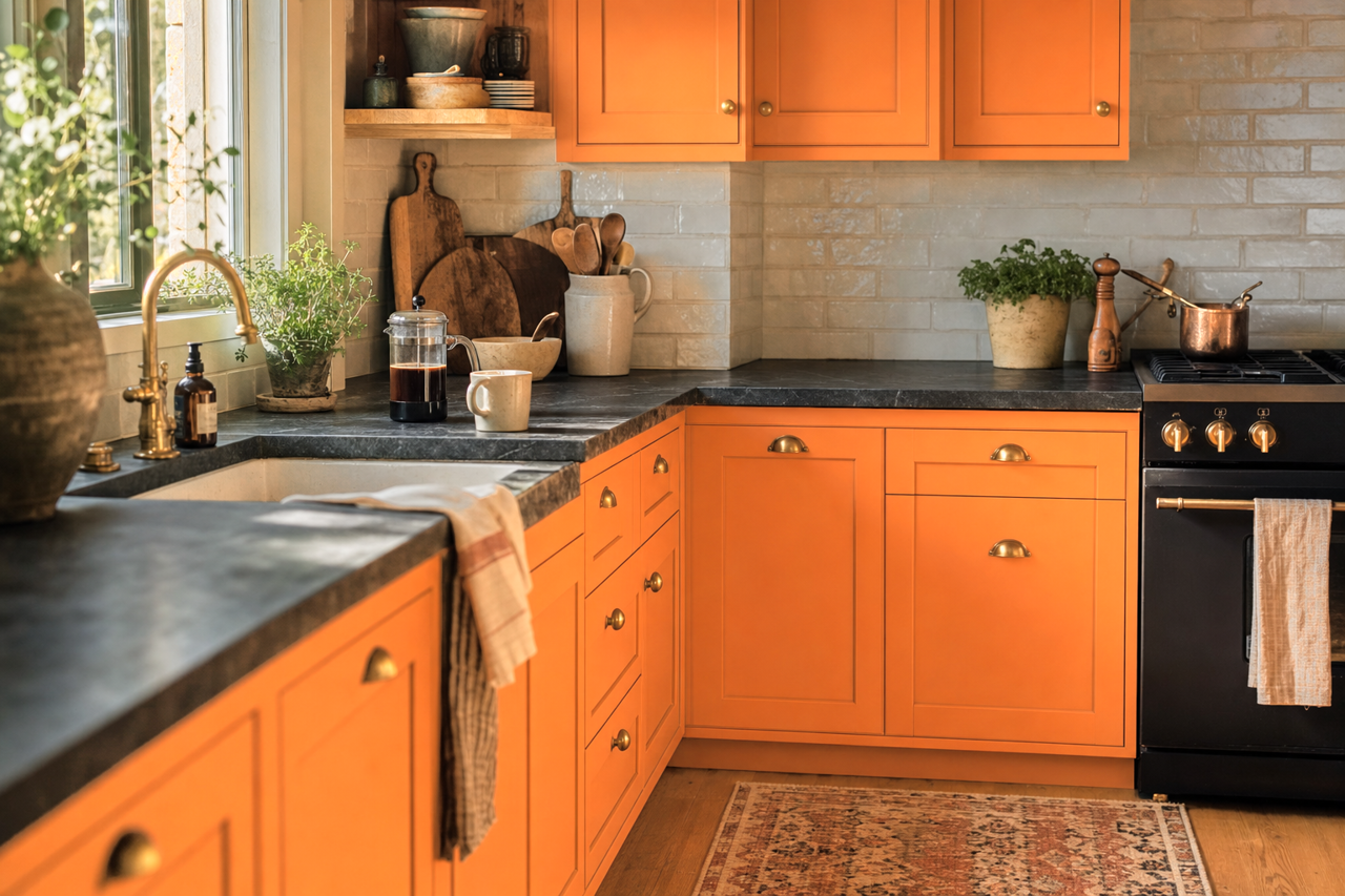 Fresh Persimmons by Valspar on cabinets