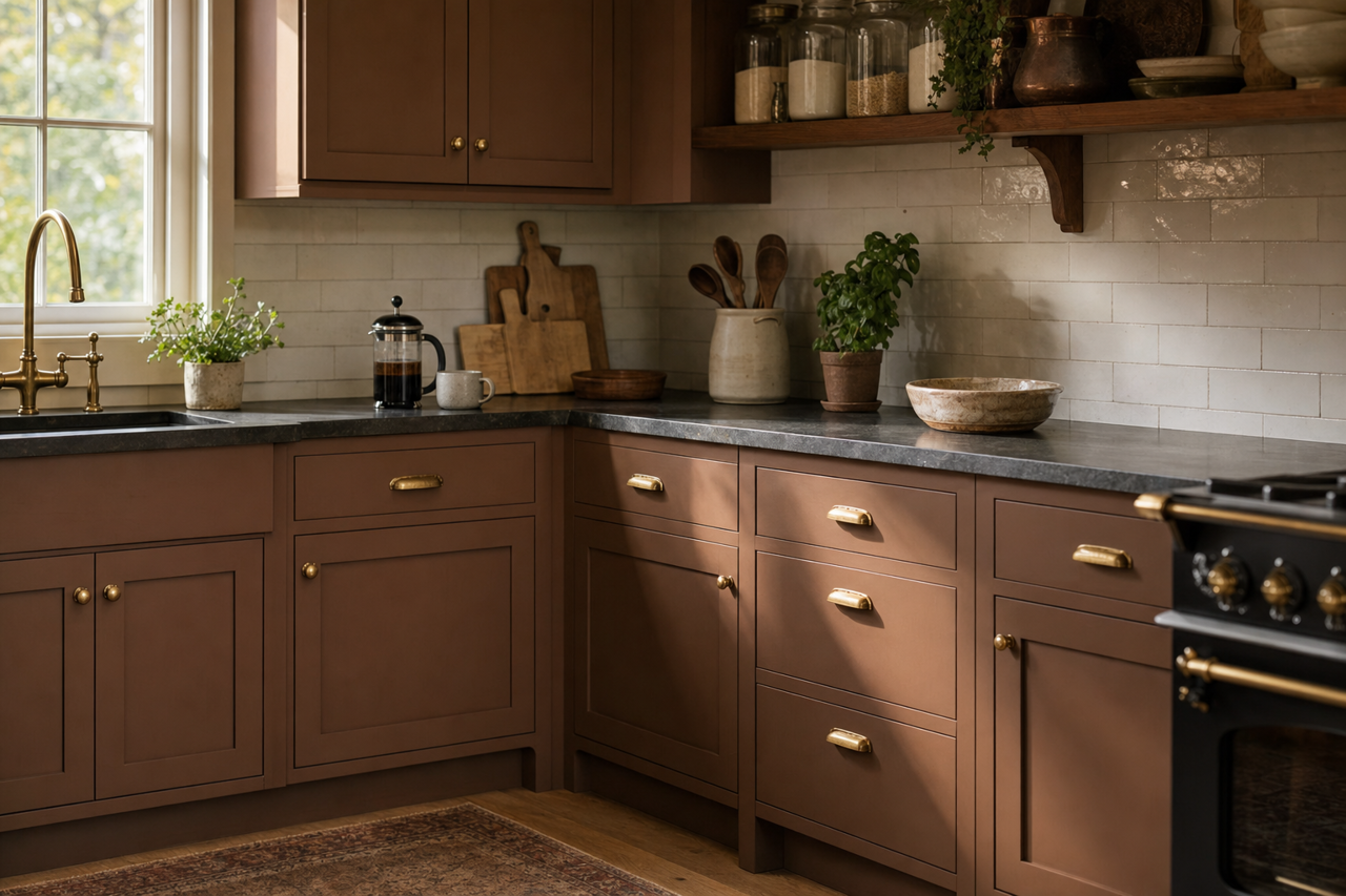 Roasted Coffee by Valspar on cabinets
