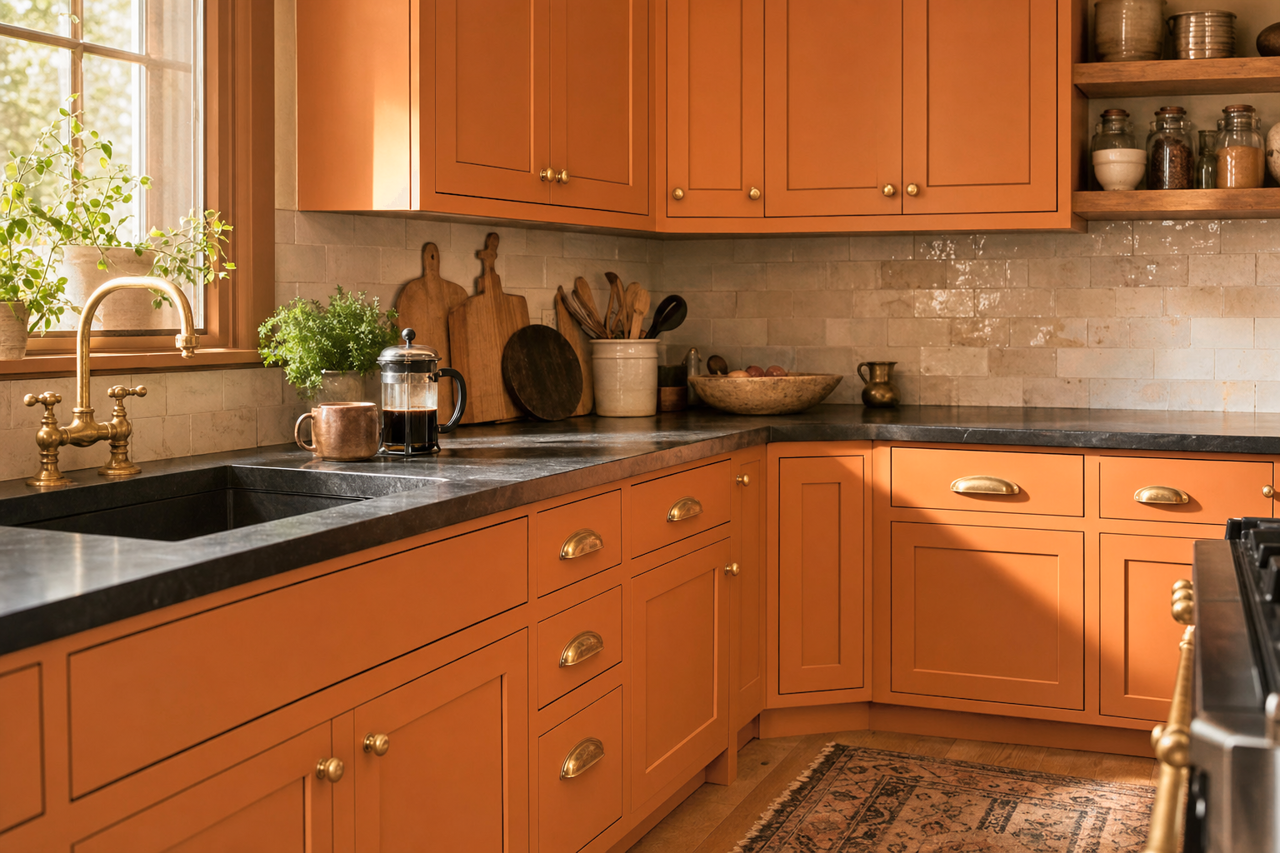 Caramel Cream by Valspar on cabinets