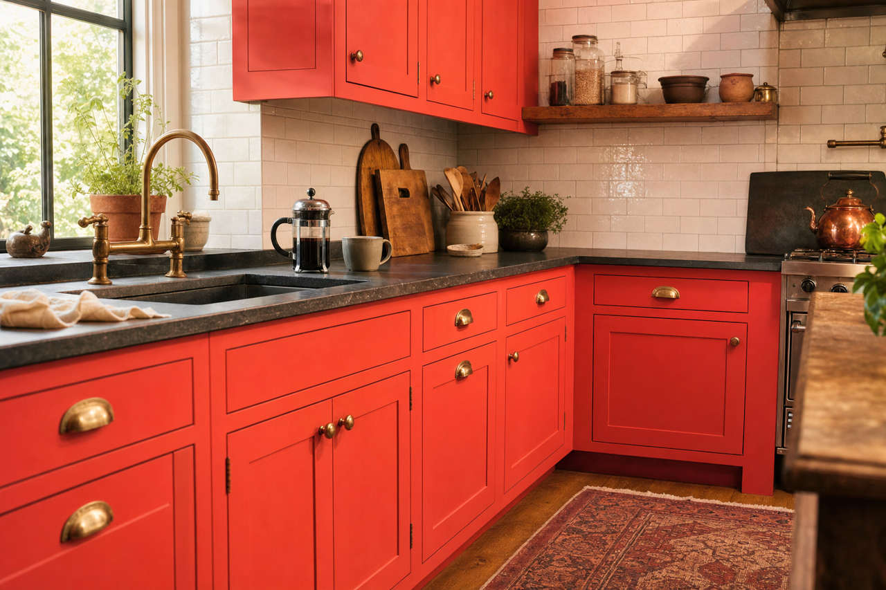 Salsa by Benjamin Moore on cabinets