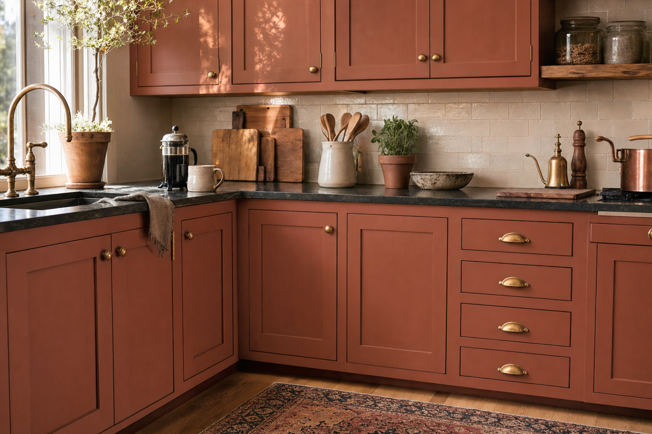 Autumn Russet by Valspar on cabinets