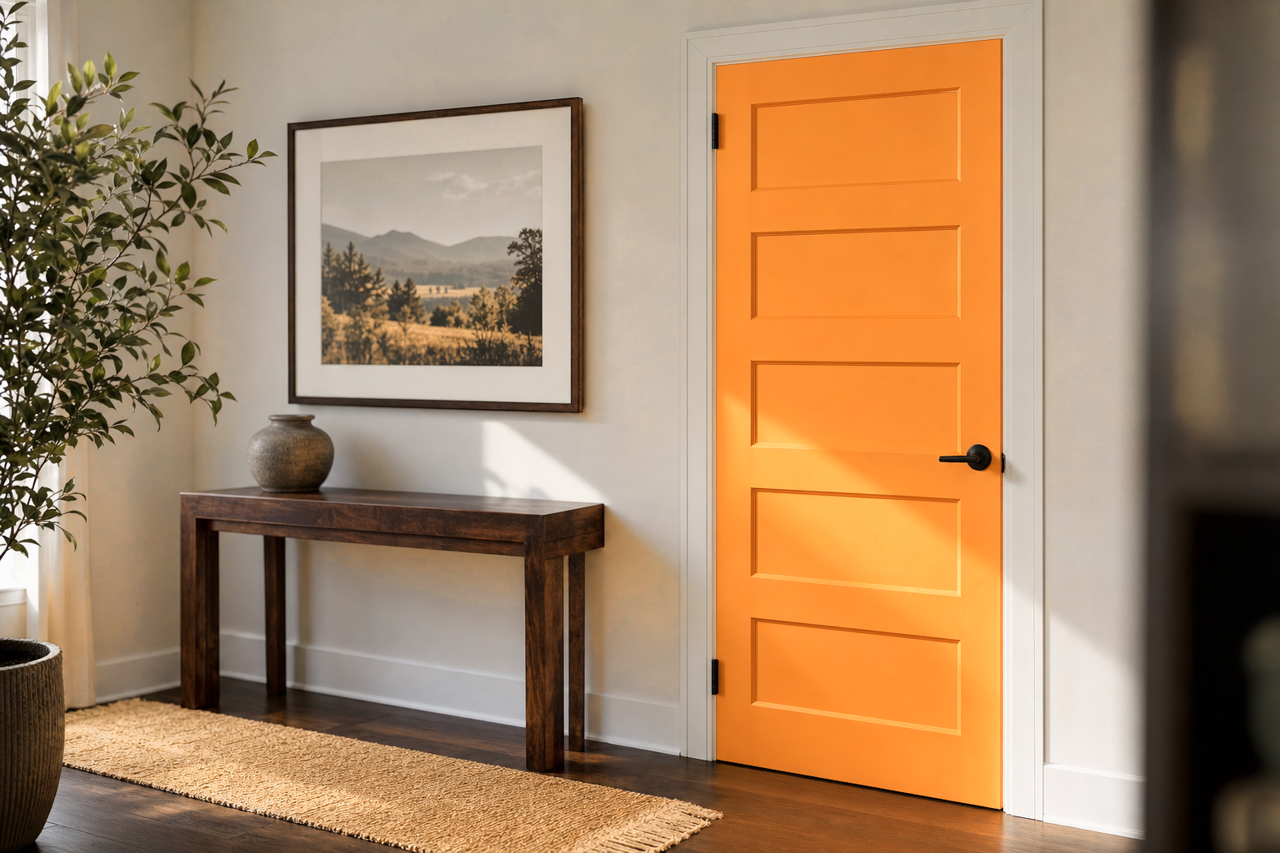 Orange Ochre by Valspar on interior-doors