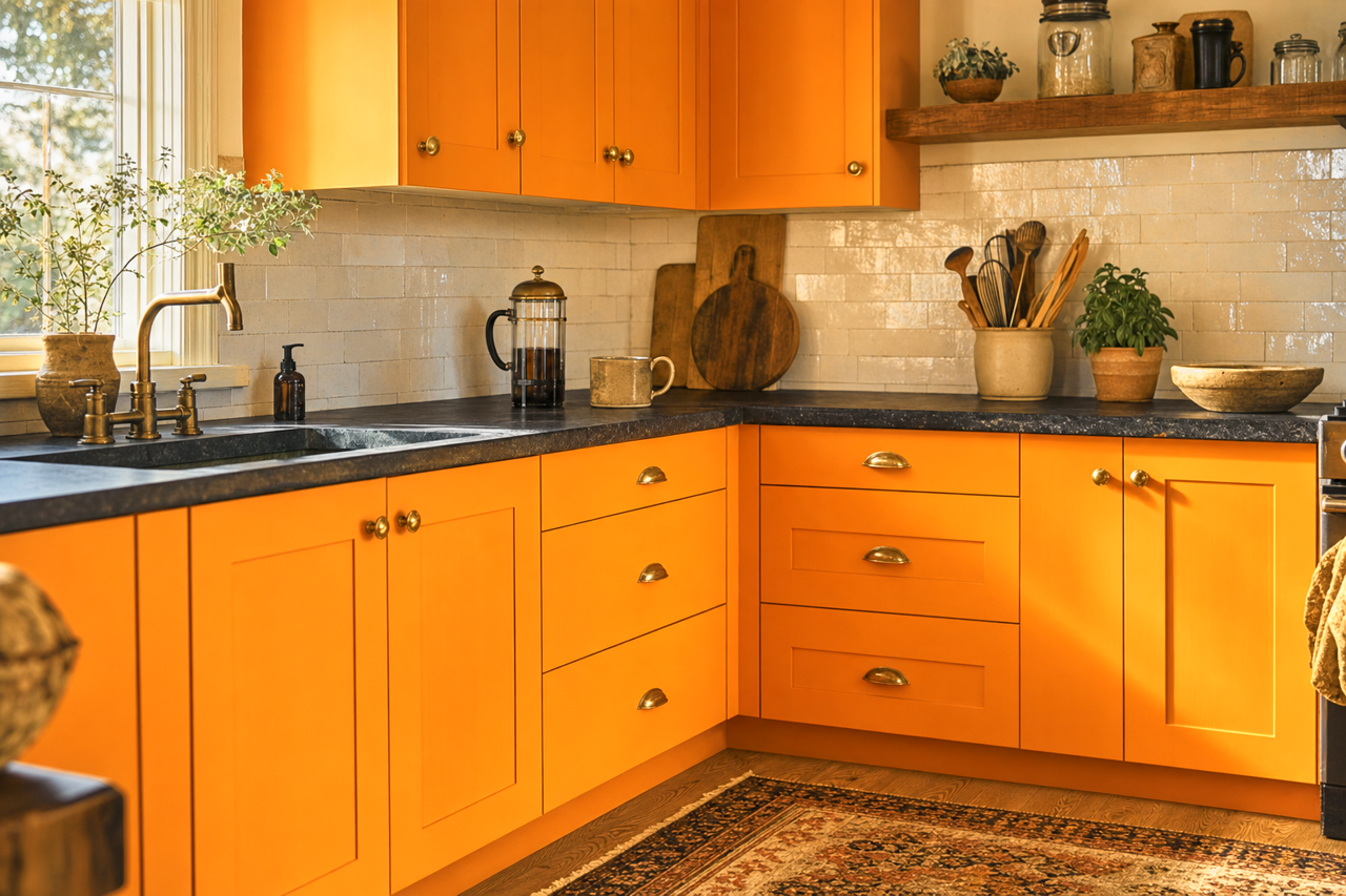 Orange Fruit by Valspar on cabinets