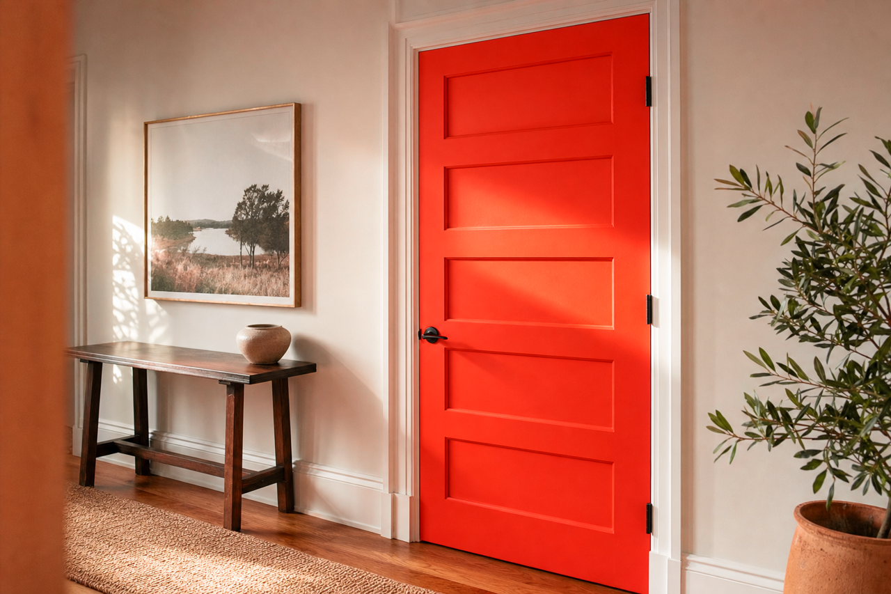 Orange by Benjamin Moore on interior-doors