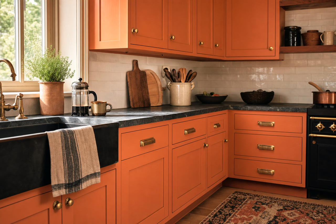 Dark Palomino by Valspar on cabinets