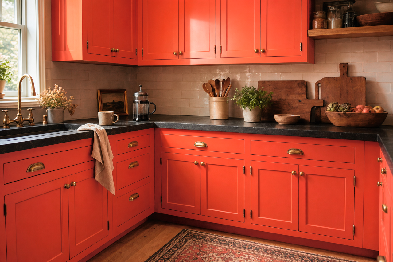 Blazing by Benjamin Moore on cabinets
