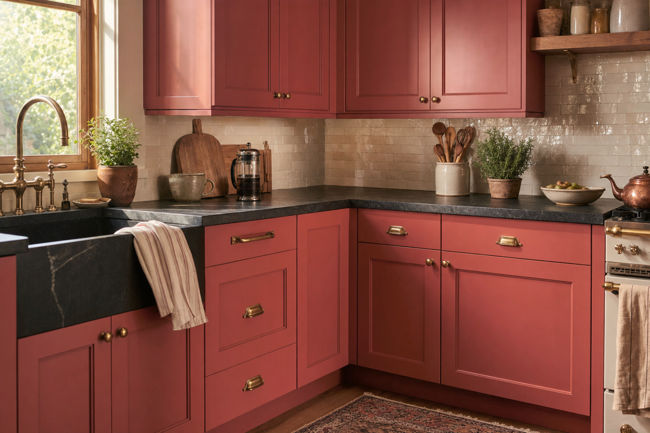 Red Ochre by Valspar on cabinets
