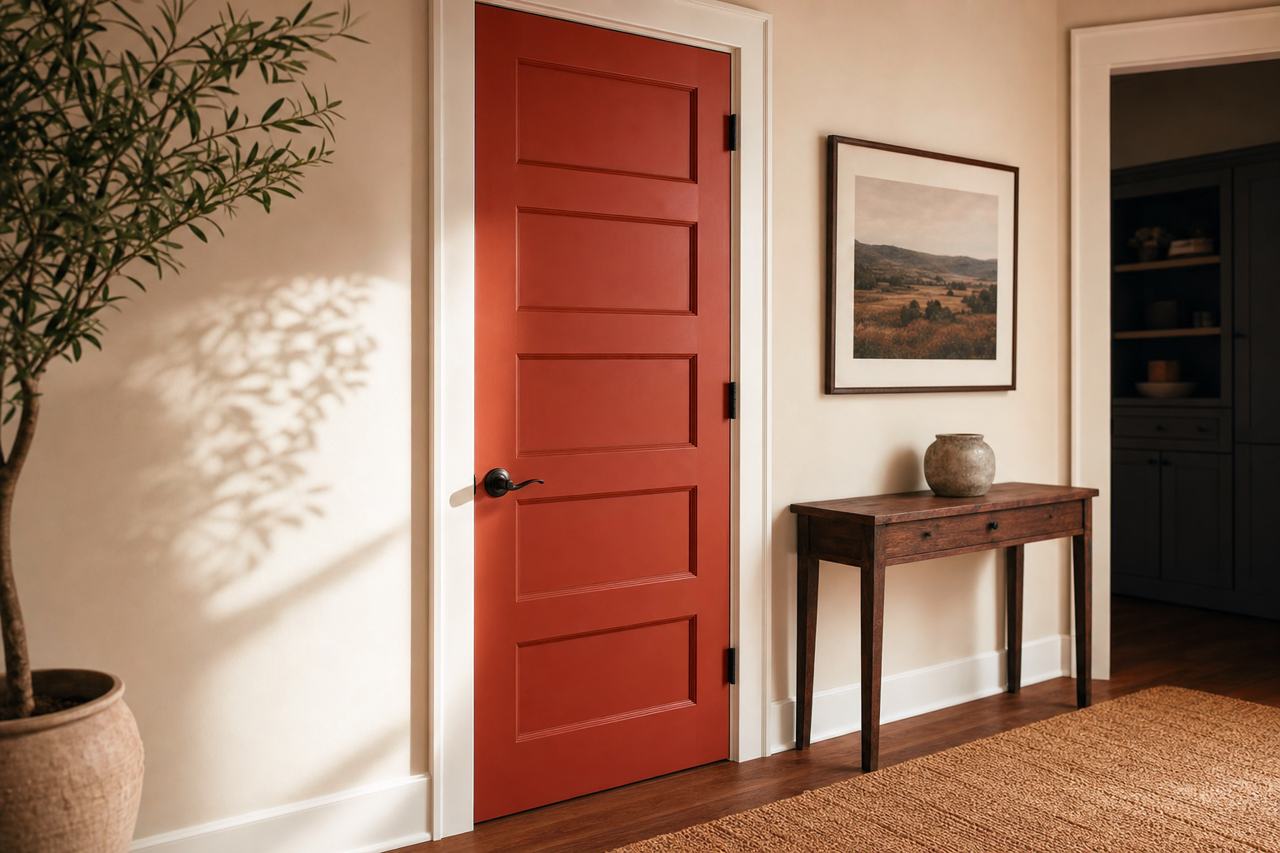 Crimson Glow by Valspar on interior-doors