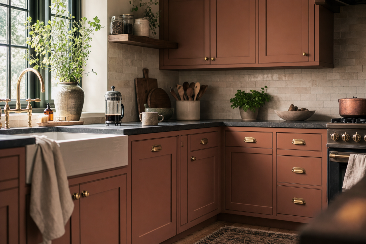 Cowboy Suede by Valspar on cabinets