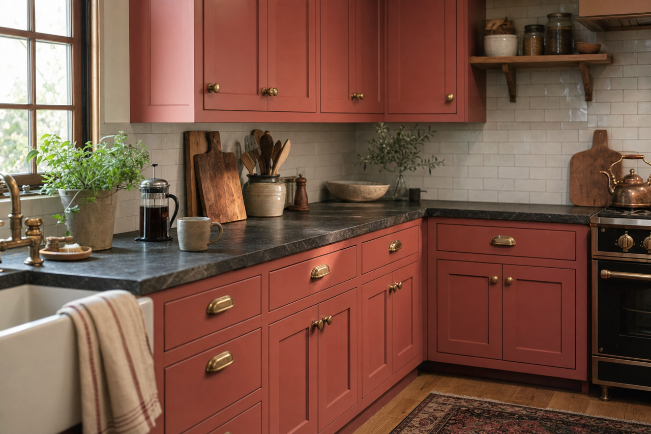 Russet Red by Valspar on cabinets
