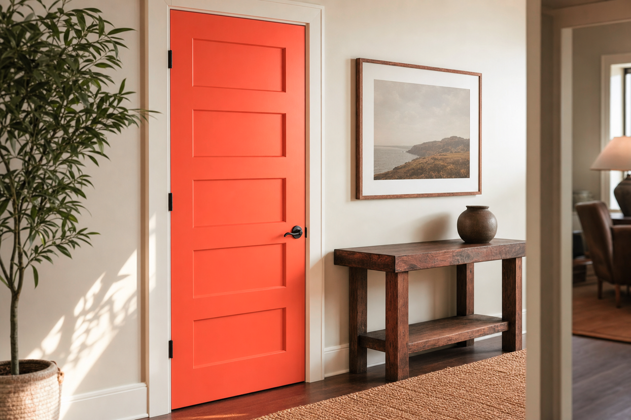 Tangerine by Benjamin Moore on interior-doors