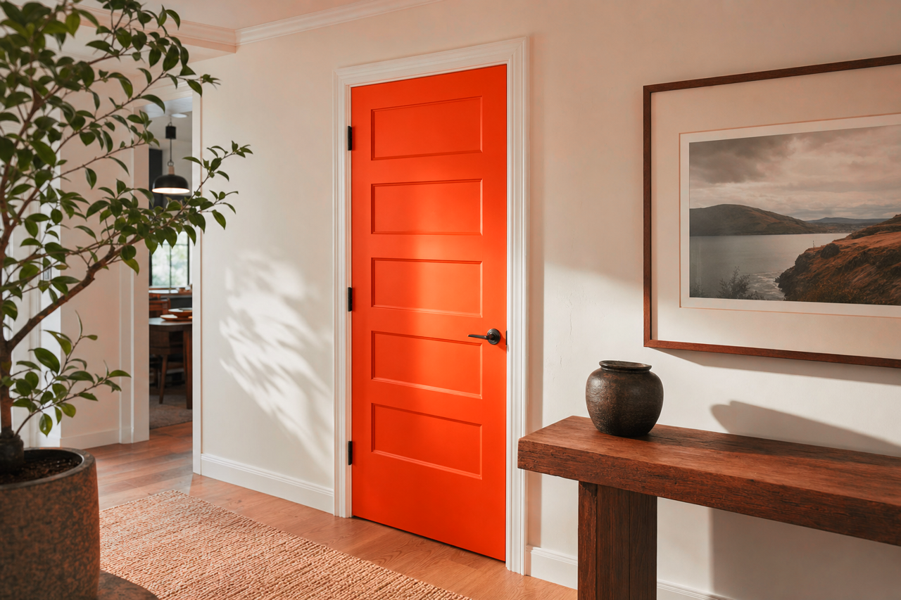 Orange by Benjamin Moore on interior-doors
