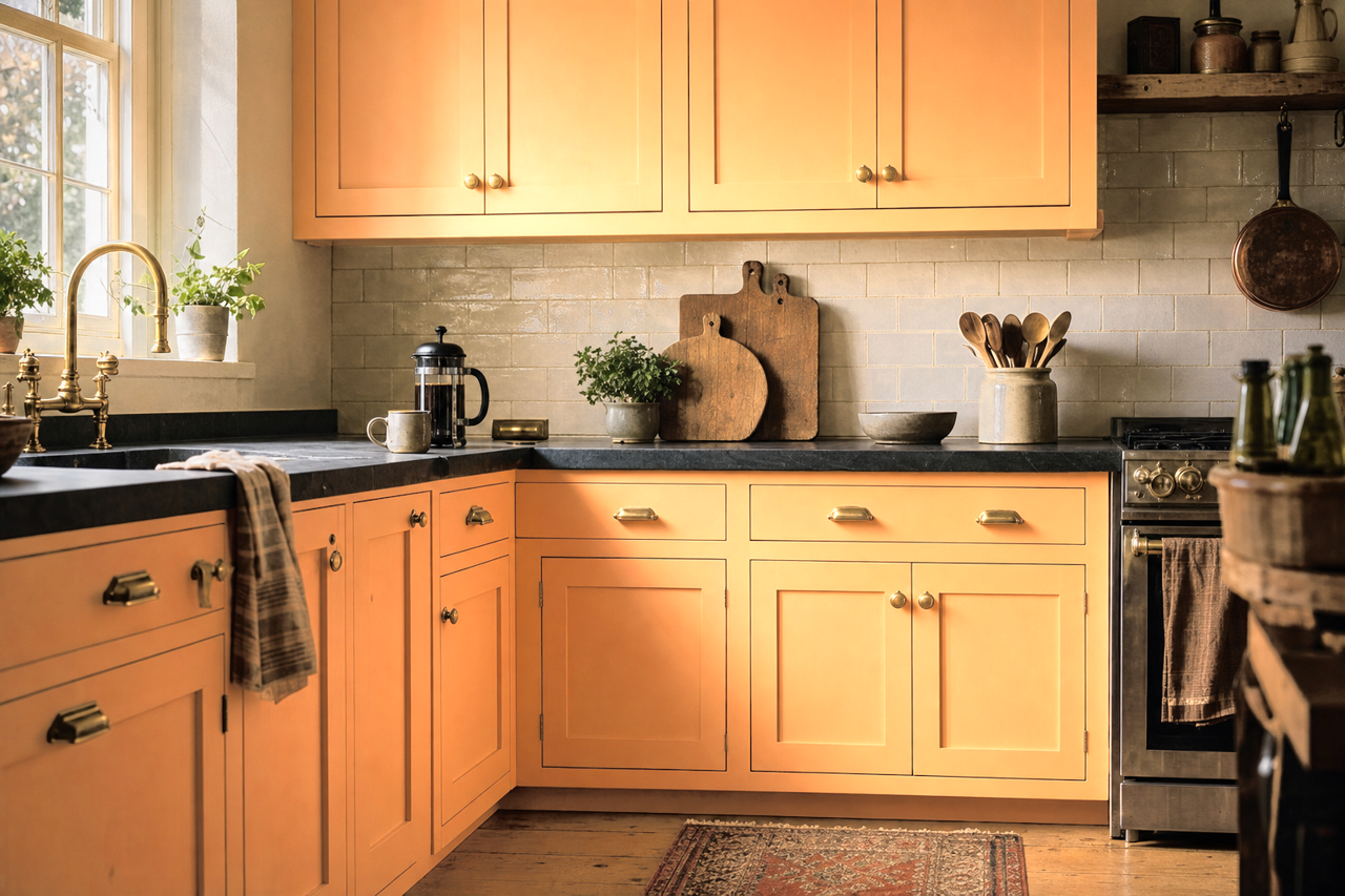 Peach by Benjamin Moore on cabinets