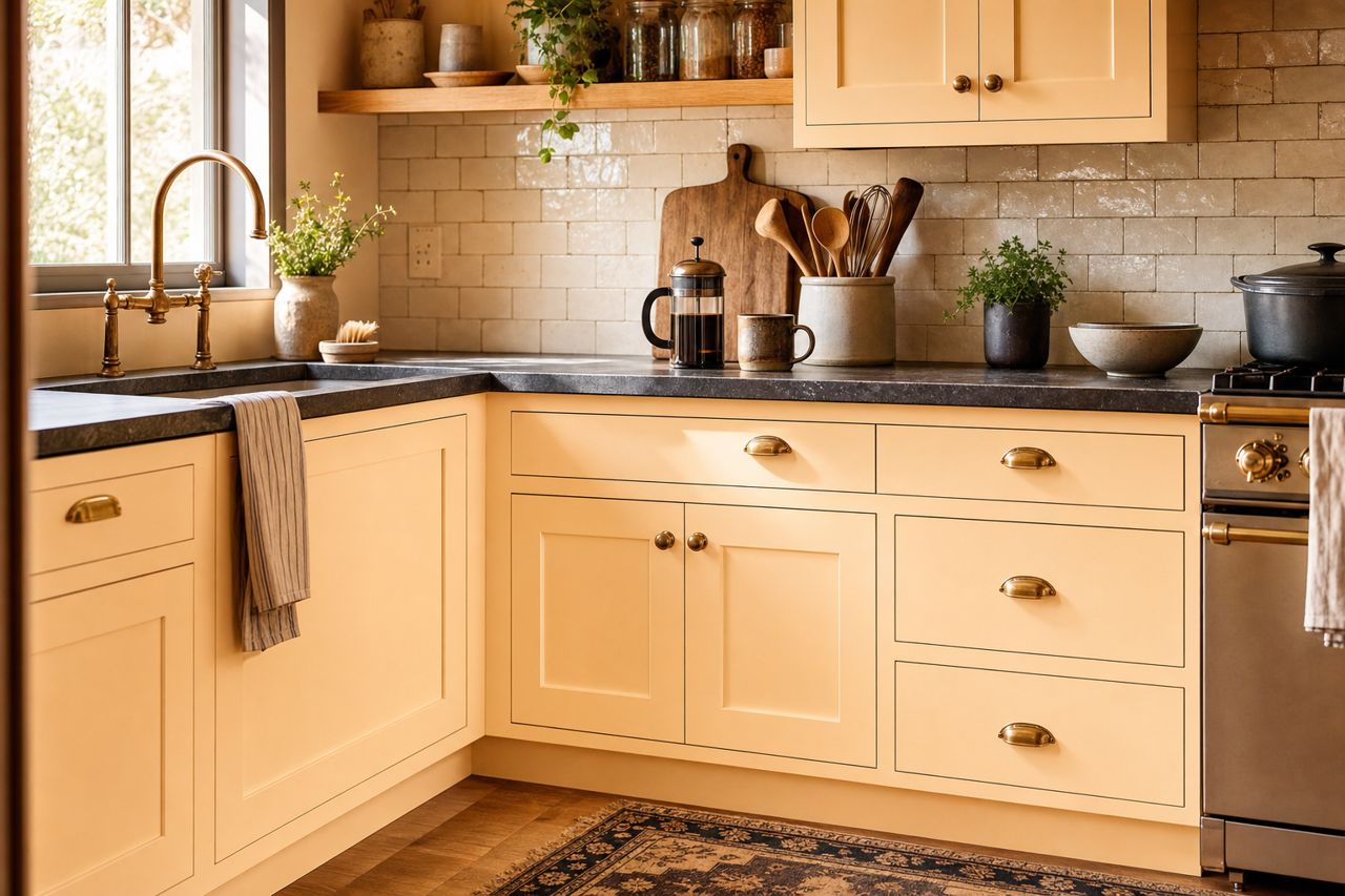 Apricot by Benjamin Moore on cabinets