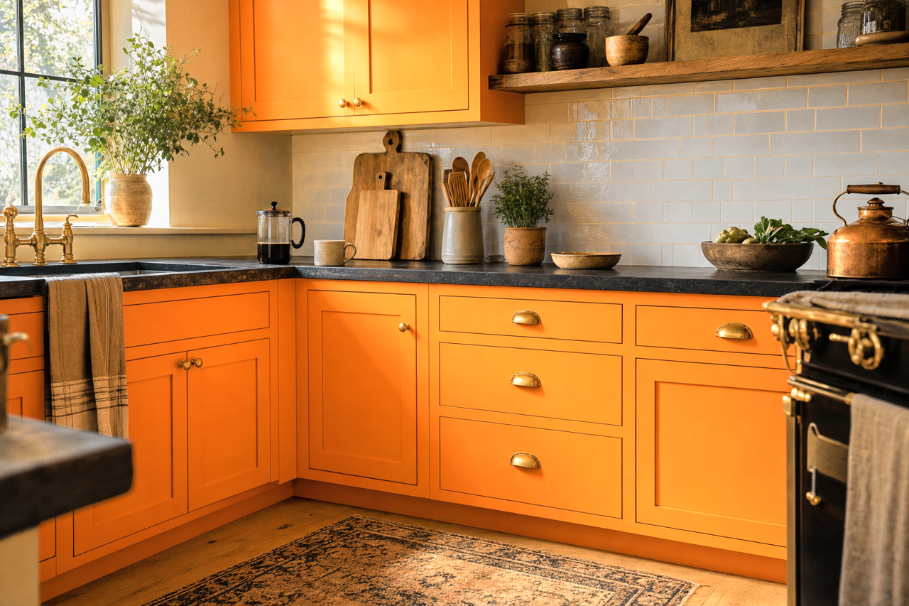 Carrot by Benjamin Moore on cabinets