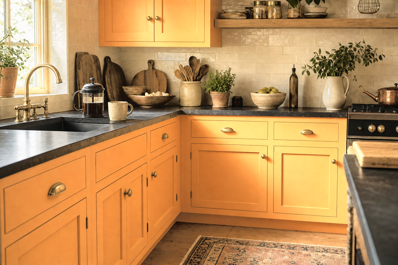 Marmalade by Benjamin Moore on cabinets