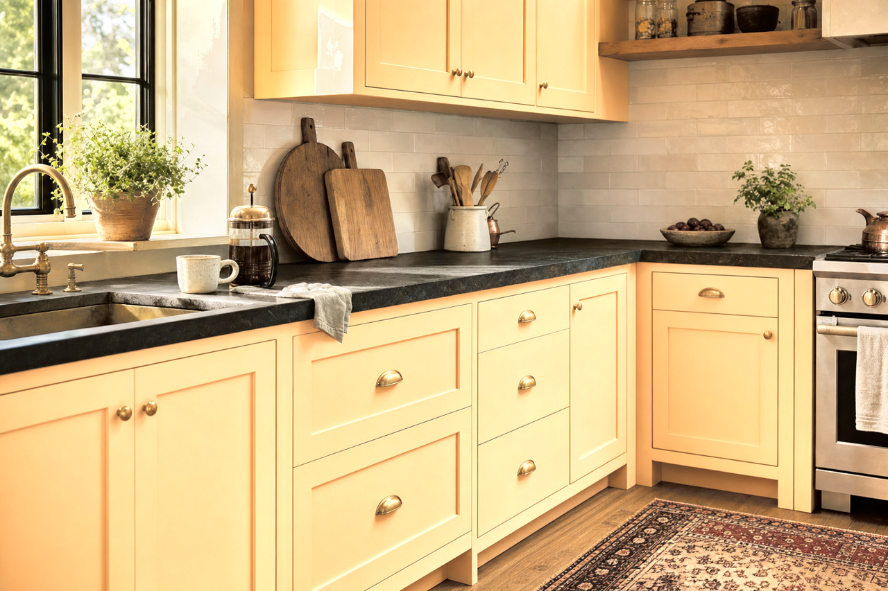 Melon by Benjamin Moore on cabinets
