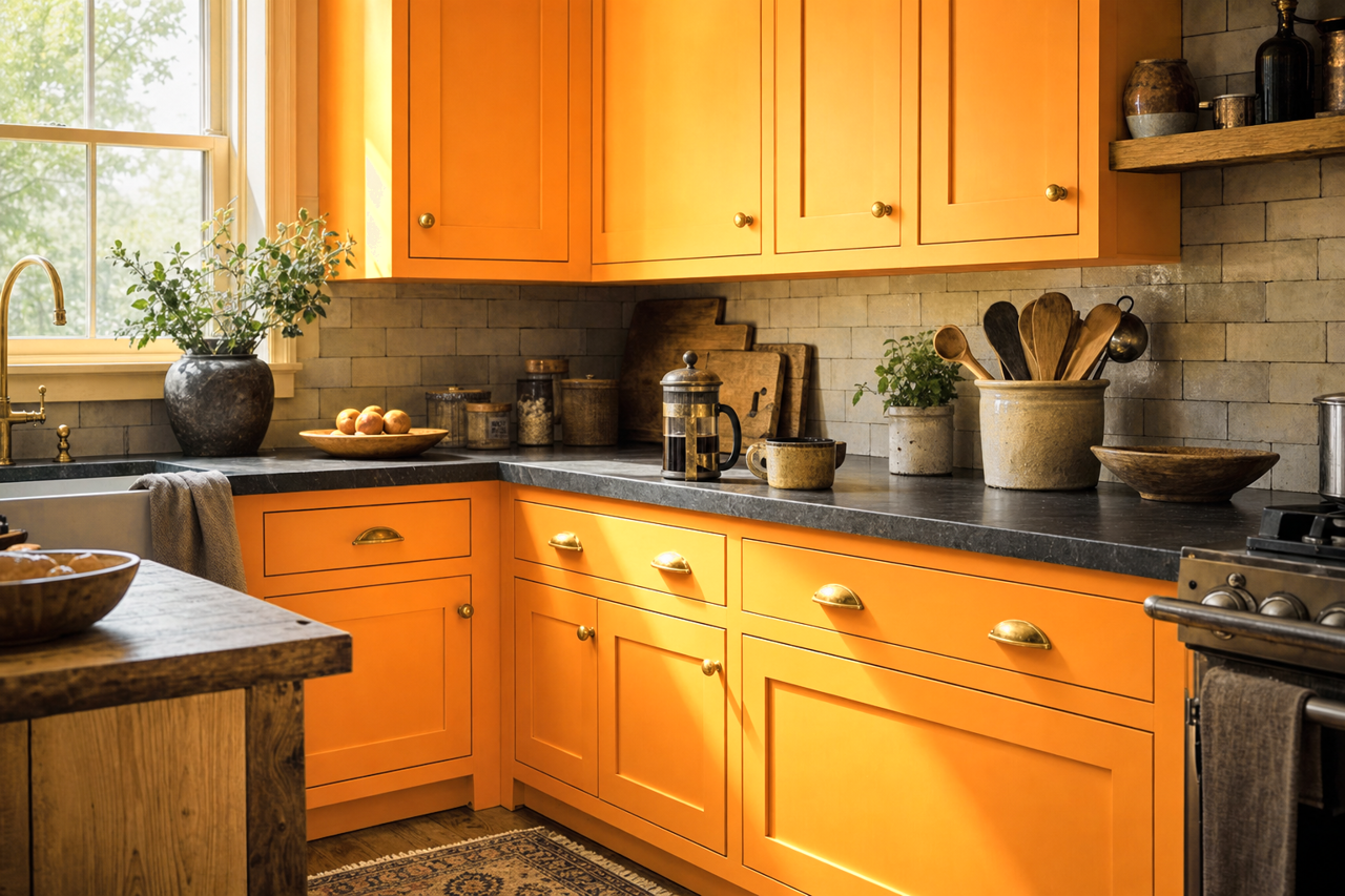 Tangelo by Benjamin Moore on cabinets