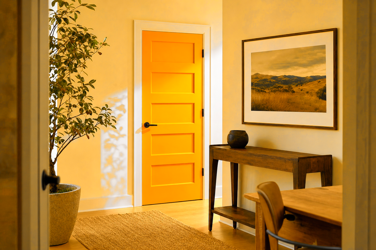 Orange by Benjamin Moore on interior-doors