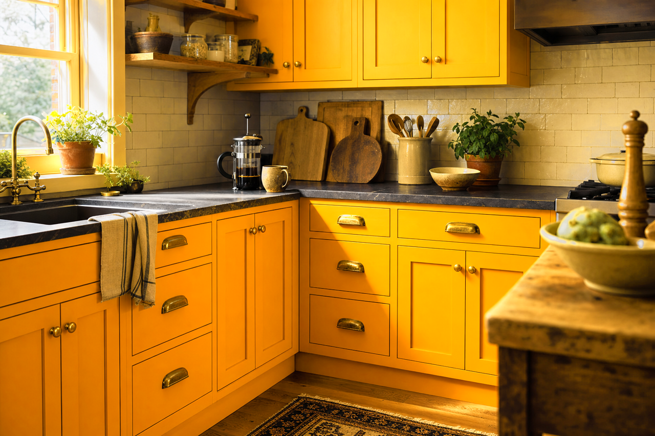 Mandarin by Benjamin Moore on cabinets