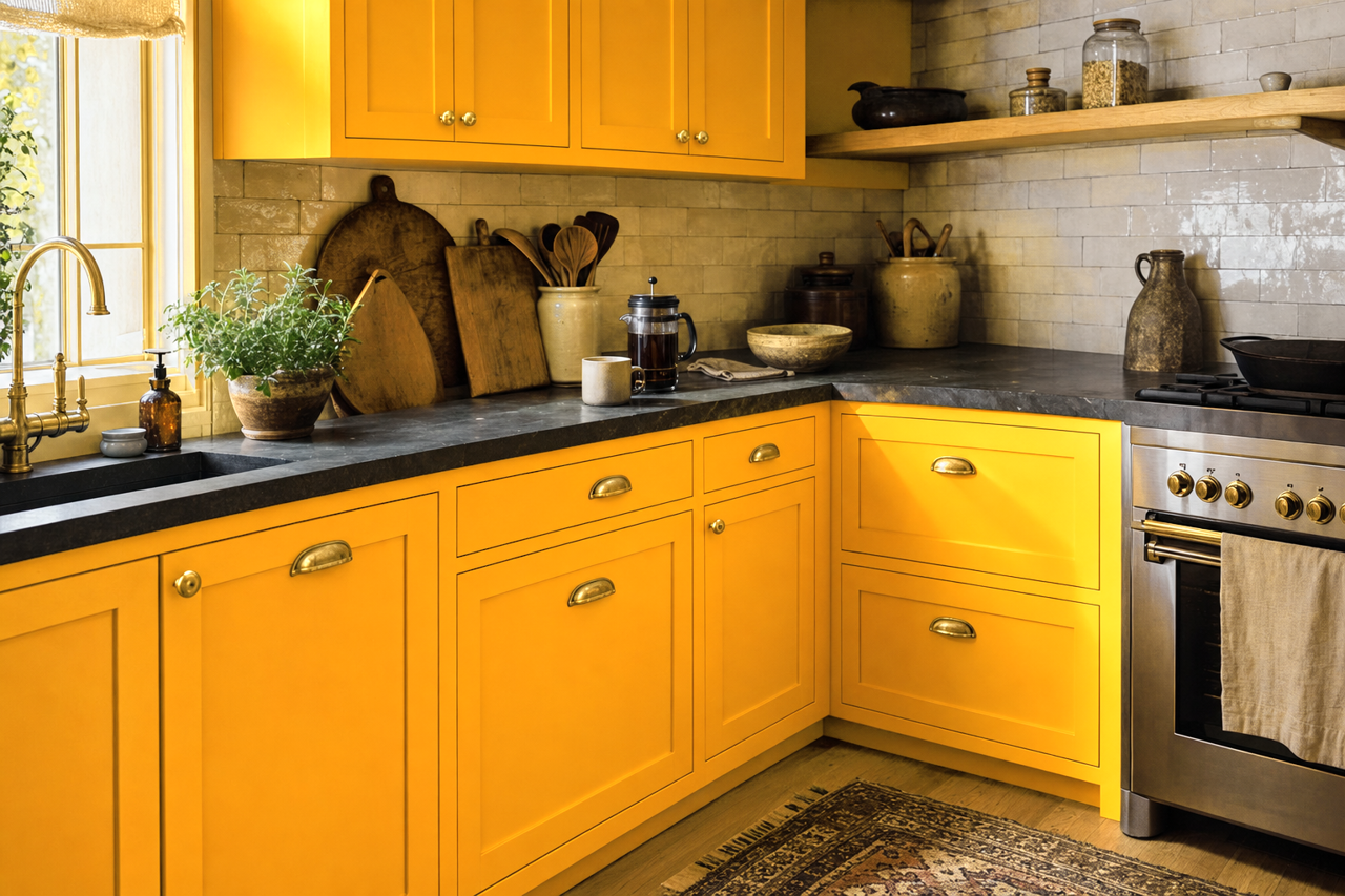 Citrus by Benjamin Moore on cabinets