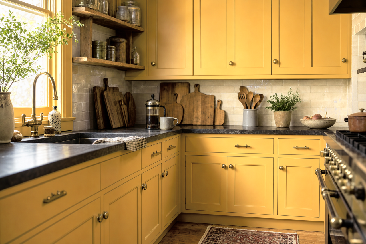 Yellowstone by Benjamin Moore on cabinets