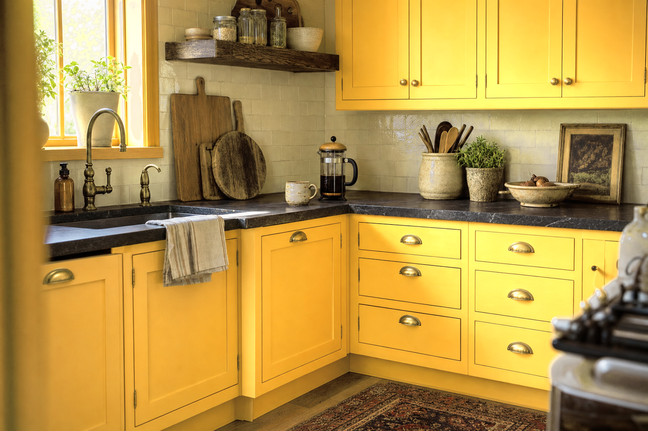Yellow by Benjamin Moore on cabinets