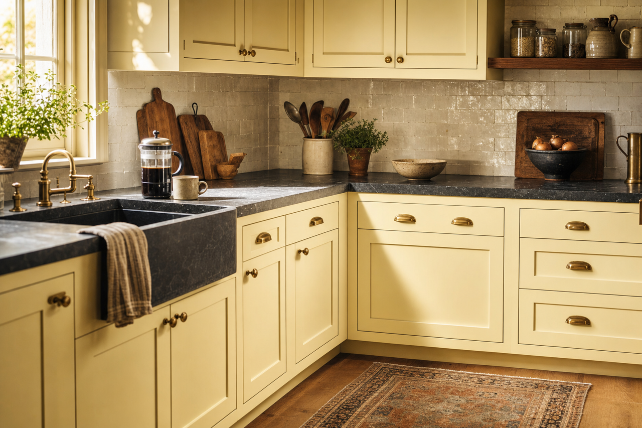 Yellow by Benjamin Moore on cabinets