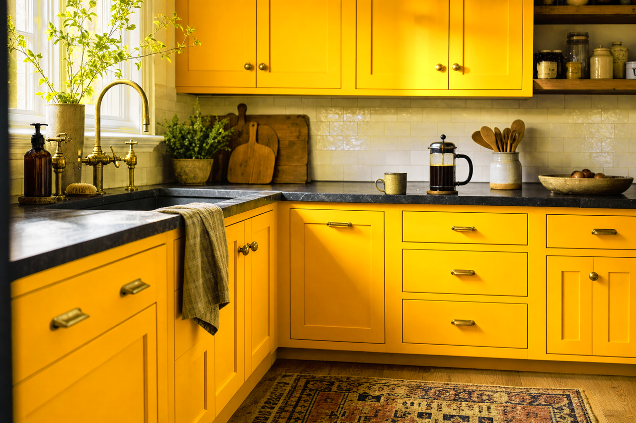 Yellow by Benjamin Moore on cabinets