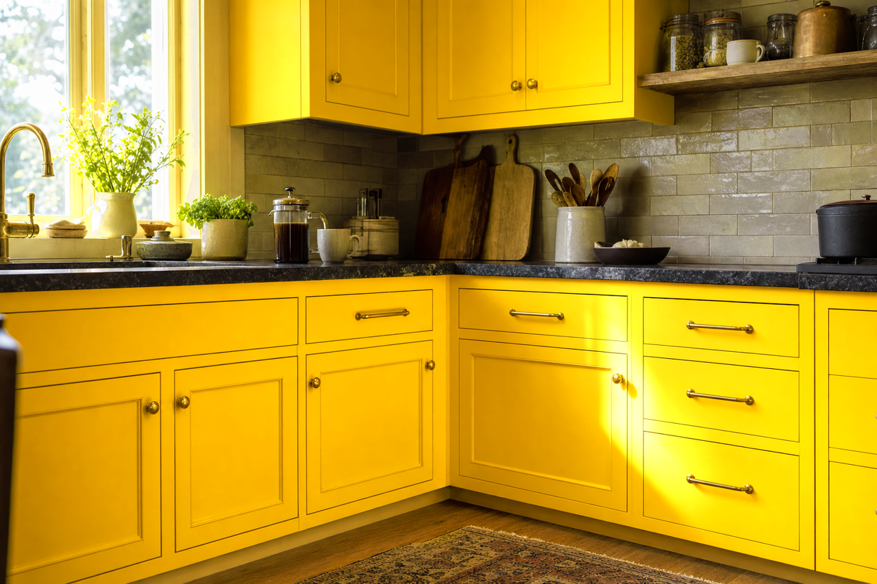 Sunshine by Benjamin Moore on cabinets
