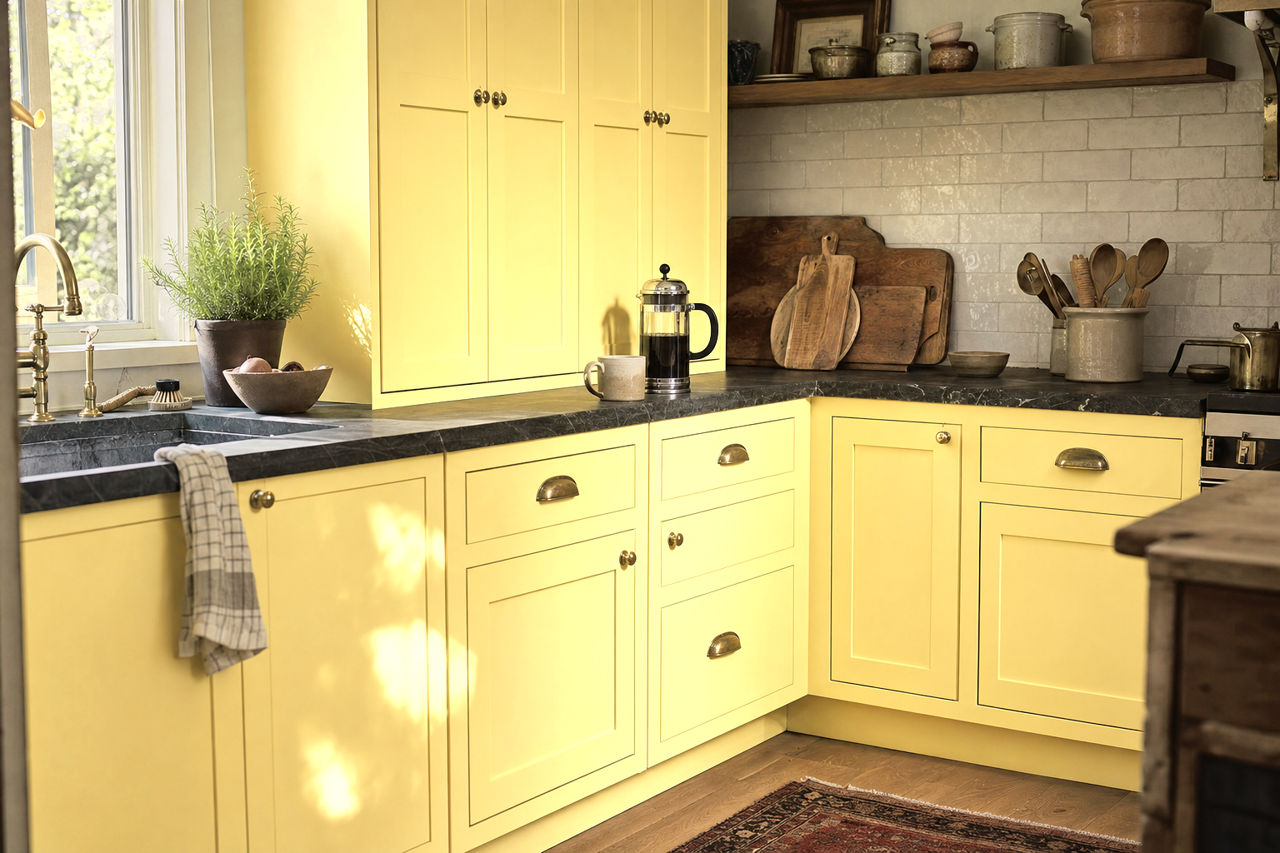 Yellow by Benjamin Moore on cabinets