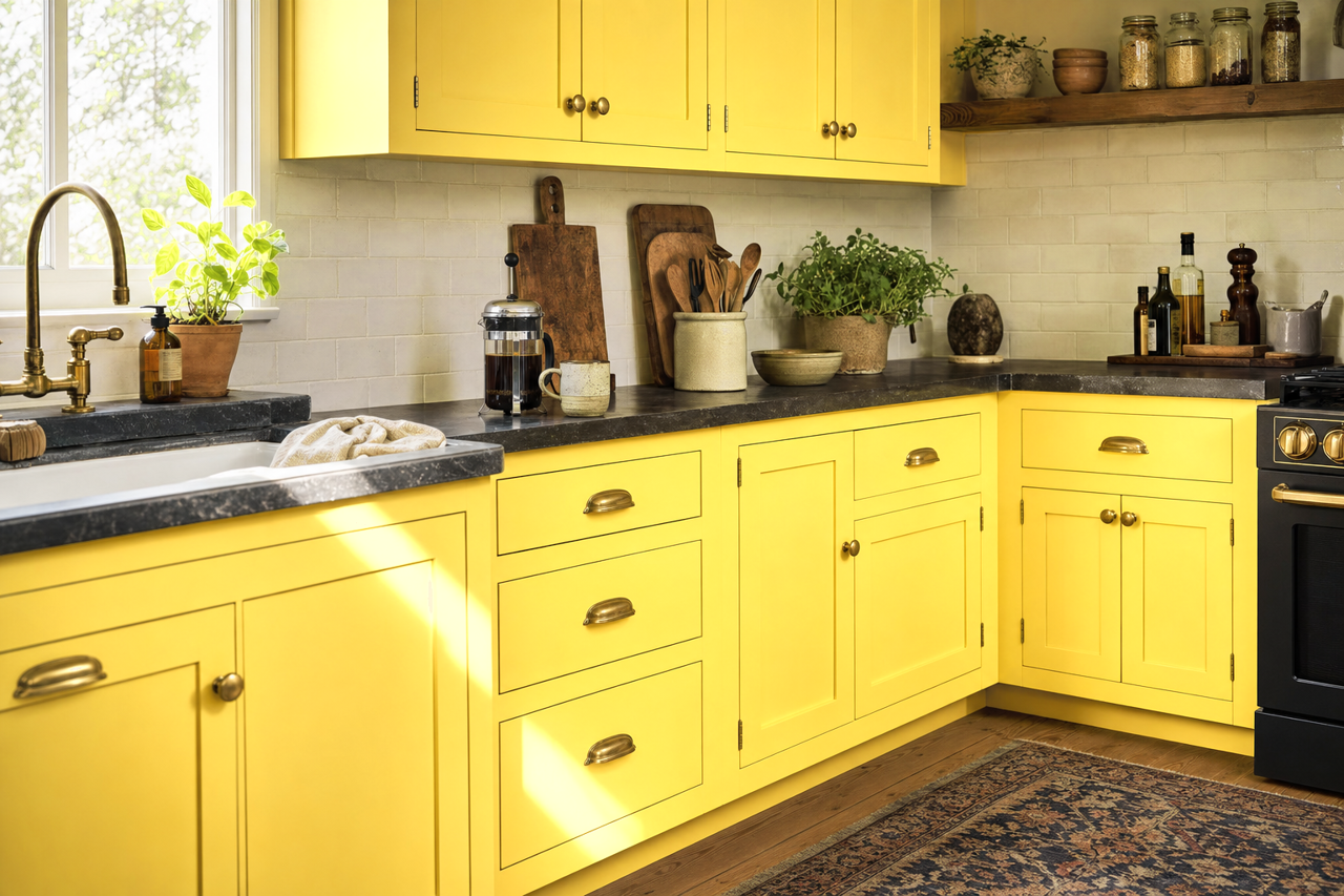 Banana by Benjamin Moore on cabinets