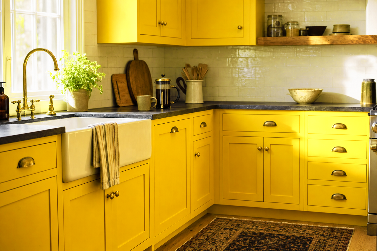 Yolk by Benjamin Moore on cabinets