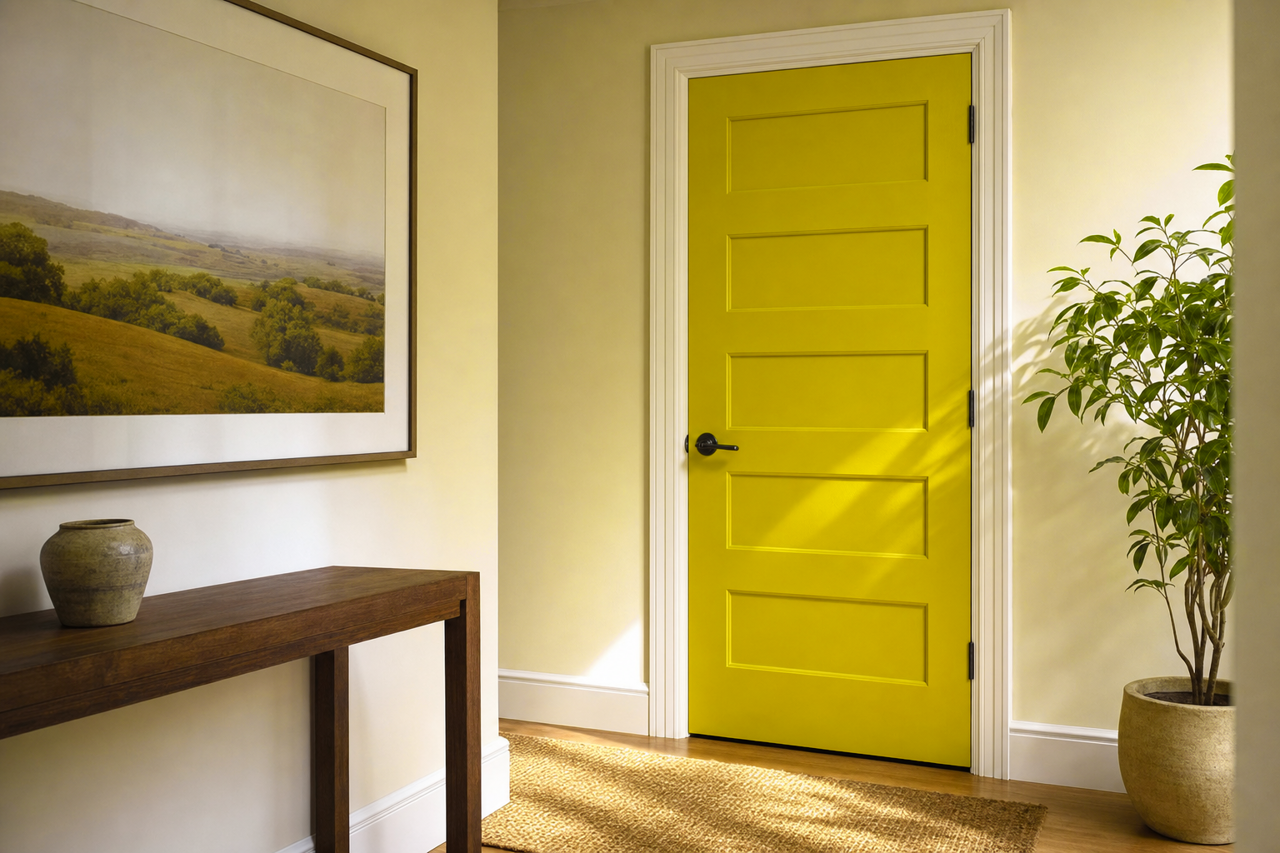 Chartreuse by Benjamin Moore on interior-doors