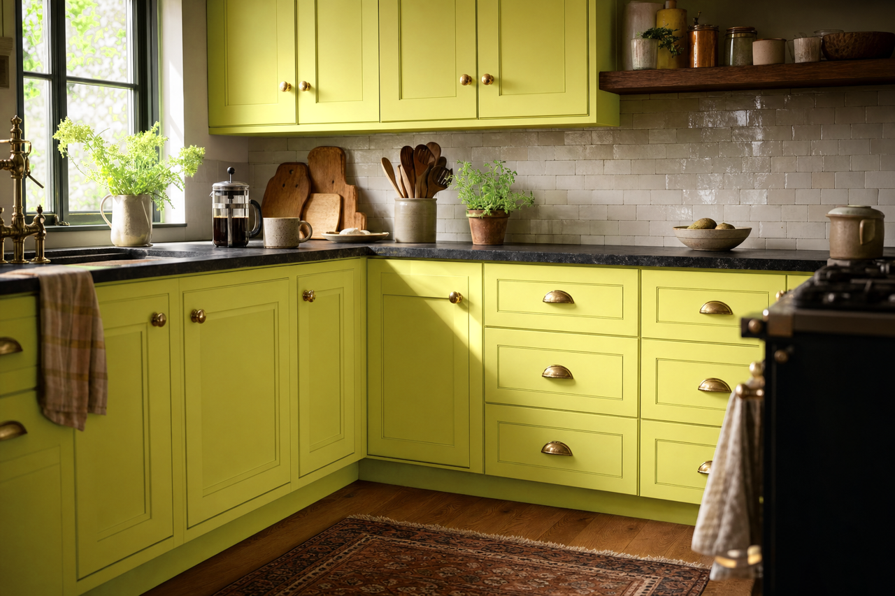 Apple by Benjamin Moore on cabinets