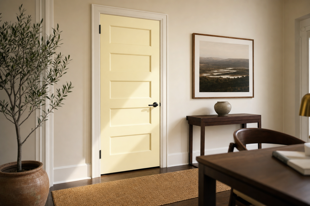 Eggshell by Benjamin Moore on interior-doors
