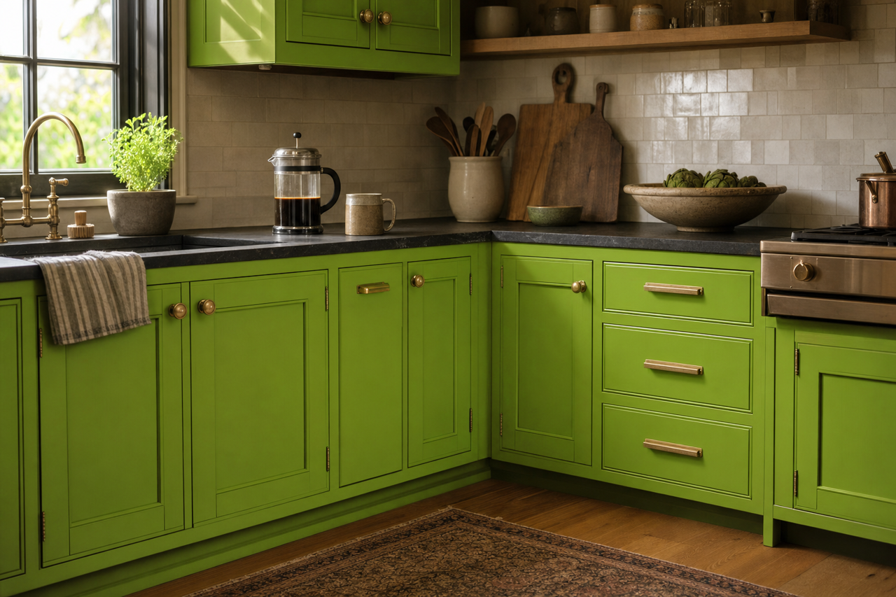 Iguana by Benjamin Moore on cabinets