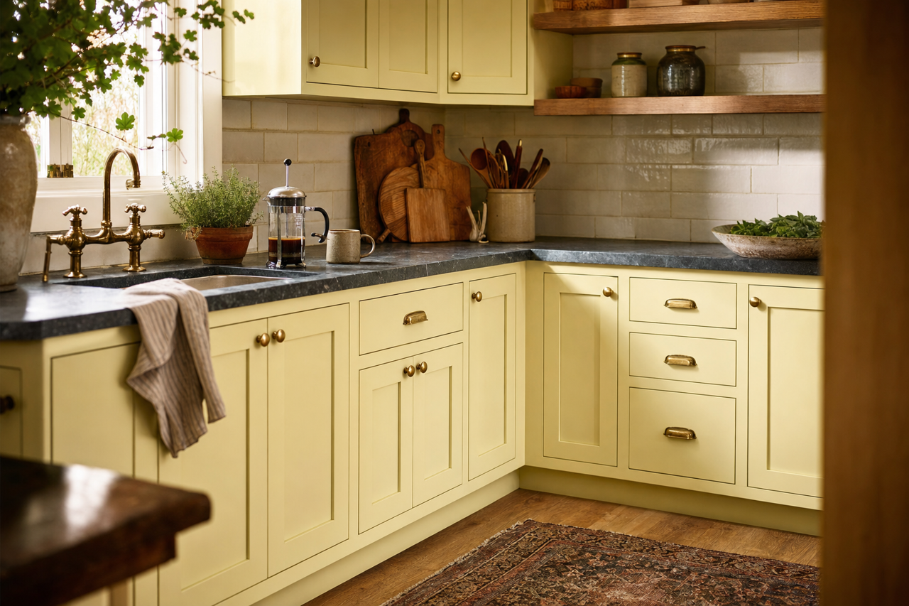 Celadon by Benjamin Moore on cabinets
