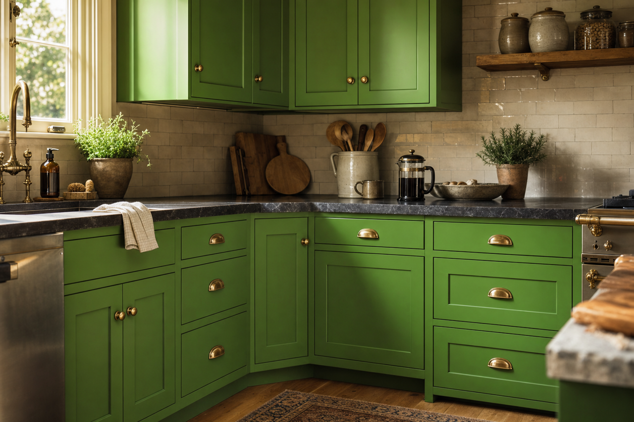 Basil by Benjamin Moore on cabinets
