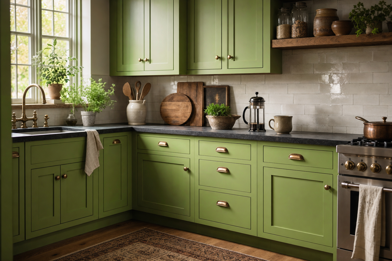 Rosemary by Benjamin Moore on cabinets
