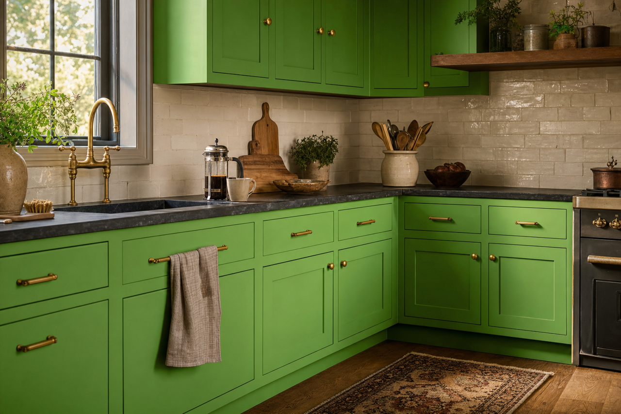 Lucky by Benjamin Moore on cabinets